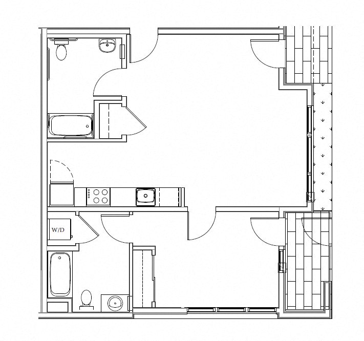 Floor plan for 1 bed, 2 baths, 751 sqft